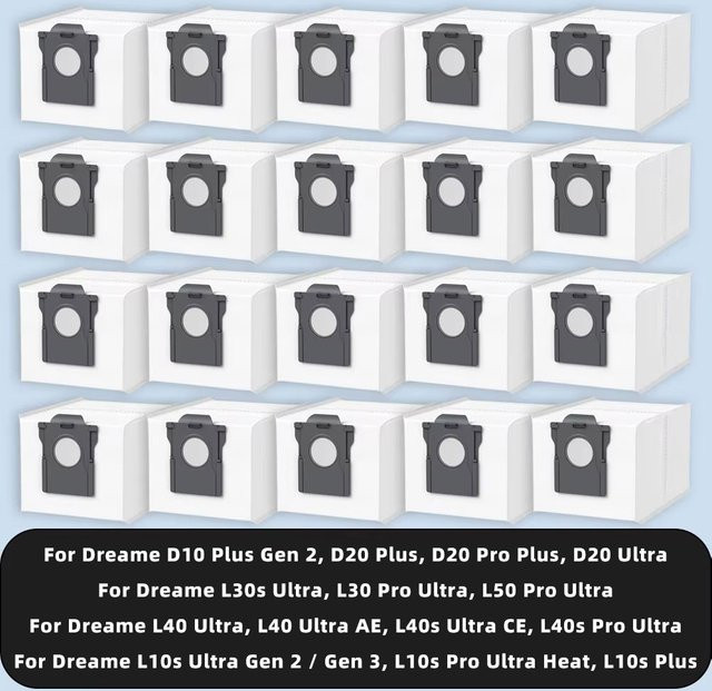 Staubbeutel kompatibel für Dreame D10 Plus Gen 2, D20 Ultra, L10s Ultra Gen 2/Gen 3 und L40 Ultra, Farbe: Weiß - Bild 1