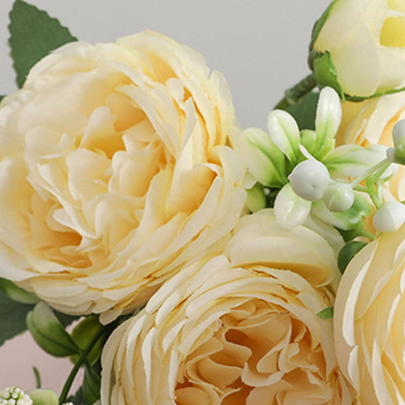 TOMTOP JMS 3 Bündel Künstliche Persische Rosen in Gelb und Creme, Handgebundene Textil-Rosenblumenstrauß zur Dekoration für Hochzeit und Wohnzimmer - Bild 8