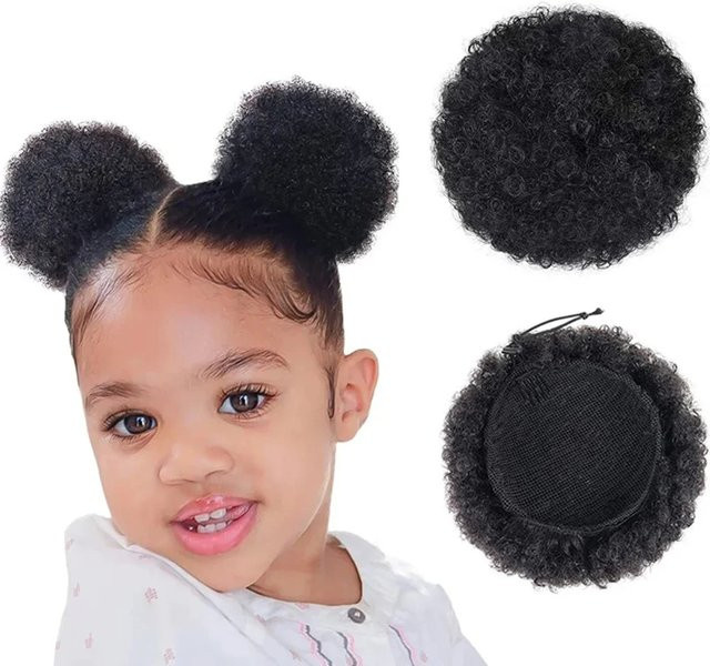 Dula A Hair Echthaar Afro Puff Kordelzug, Lockiges Haar, Kinder - Bild 1