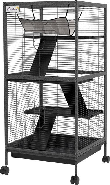 PawHut Kleintierkäfig aus Stahl für Meerschweinchen und Chinchillas mit 3 Etagen, 4 Rädern, Hängematte und herausnehmbarem Tablett, Anthrazit, B/T/H: 52 x 52 x 113,5 cm - Bild 1