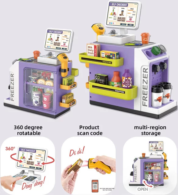 CONUSEA Spielzeug Kaffeemaschine und Registrierkasse Set mit Lebensmitteln in Grün und Bunt für Kinder Rollenspiel - Bild 1