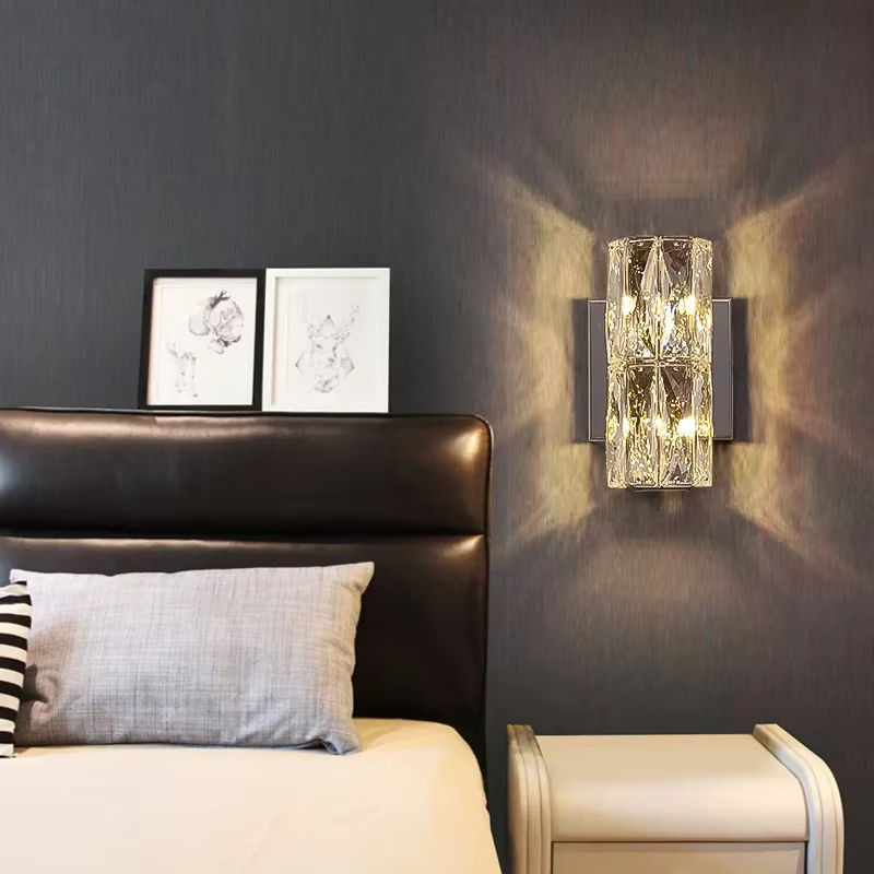 JIANKEXING Nordische Wandleuchte aus Edelstahl und Kristall mit verstellbarer LED-Lichtquelle in Silber und Transparent für Wohnzimmer, Esszimmer, Schlafzimmer, Flur und Treppe - Bild 5