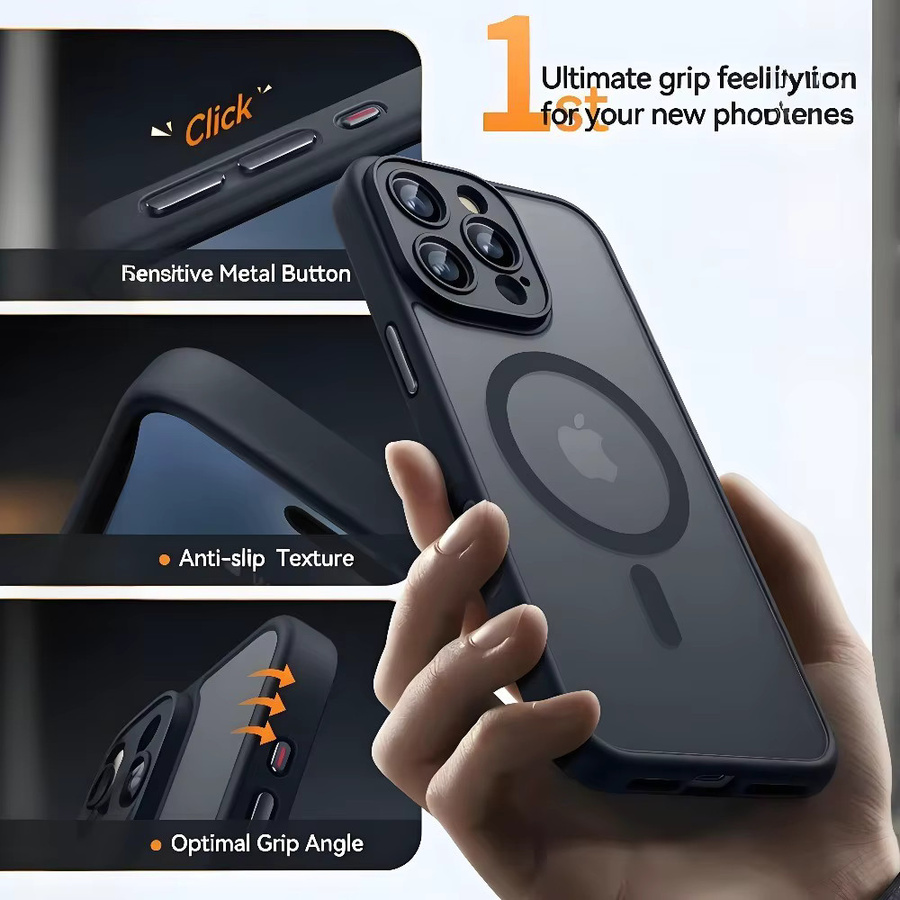 Ricestate Magnetische Hülle für iPhone 11 bis iPhone 17 Pro Max, Mattiert und Transluzent, Kompatibel mit MagSafe, Schwarz oder Transparent - Bild 3