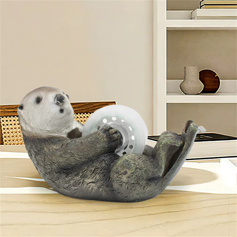 Süßer Otter Klebebandabroller aus Kunststoff in Grau und Braun für deinen Schreibtisch - Bild 3