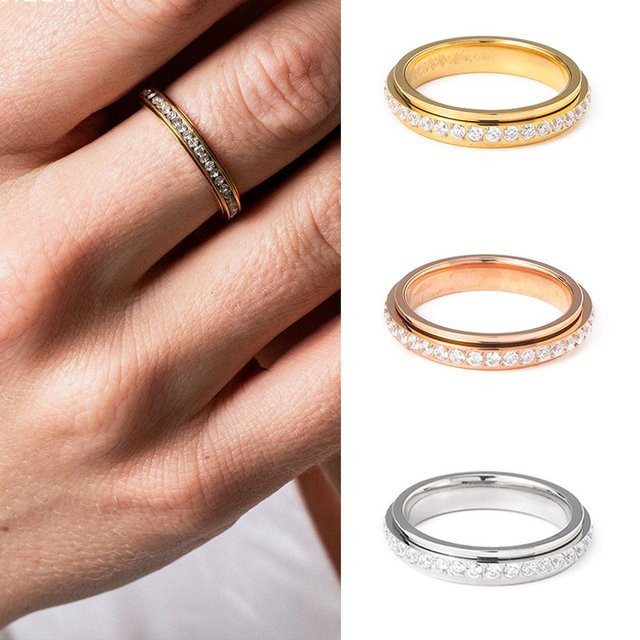 CARLIDANA Finger-Spinner-Ring, Titan, Gold, Zirkonia, Damen - Bild 1