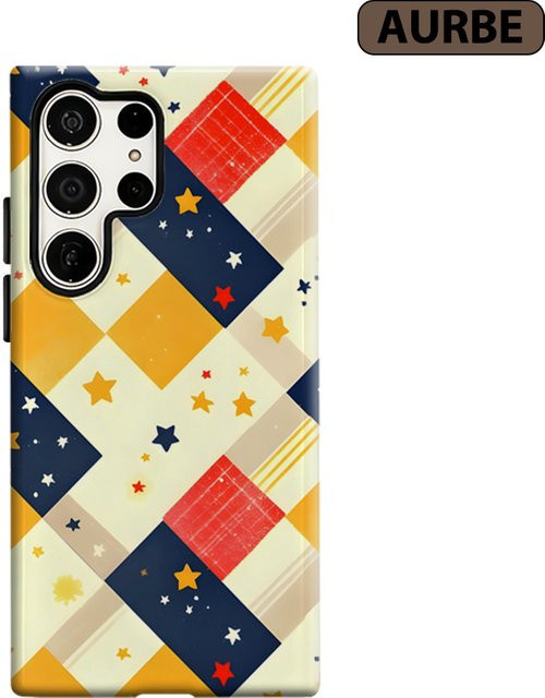 Potdemiel Handyhülle mit Retro Sternen-Schachbrett Design für Samsung Galaxy S26 S25 S24 S23 Ultra Plus, stoßfeste Doppelschicht Rückabdeckung, Mehrfarbig - Bild 1