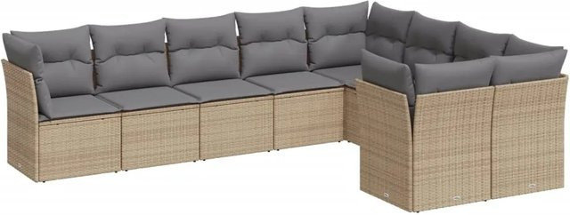 vidaXL 9-tlg. Garten-Sofagarnitur in L-Form aus Polyrattan mit Kissen und Stauraum, Beige - Bild 1