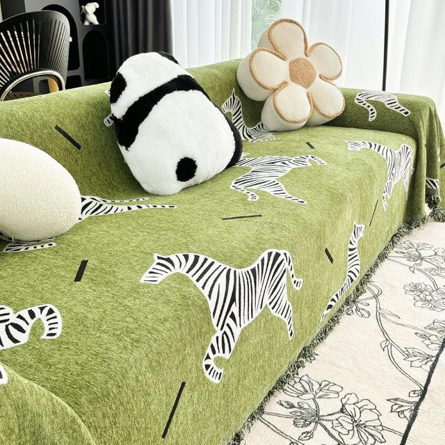Zebra Sofa Vollbezug aus Chenille Stoff mit Grafikmuster, Universal Kissenbezug, B/B: 110 x 110 cm - Bild 1