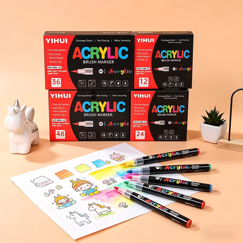 Acrylmarker Set mit flexibler Pinselspitze auf Wasserbasis in 60 Farben für Felsmalerei und Metallgewebe - Bild 2