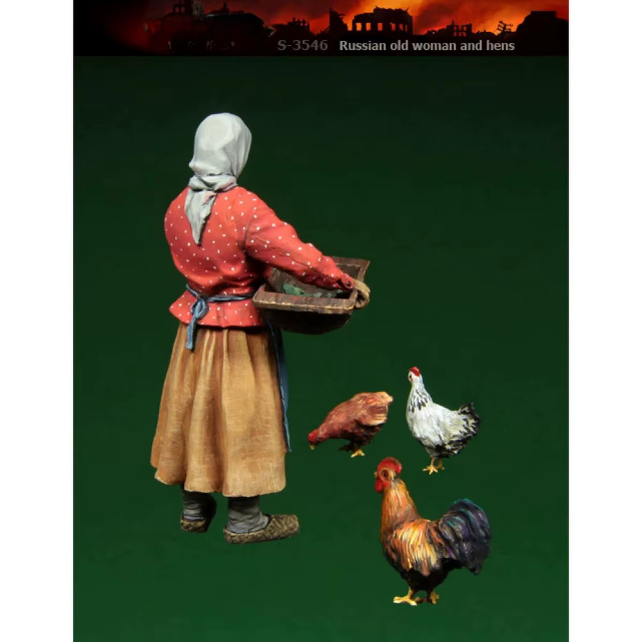 GK Russische alte Frau und Hühner, Resin-Soldatenmodell, Bausatz - Bild 2