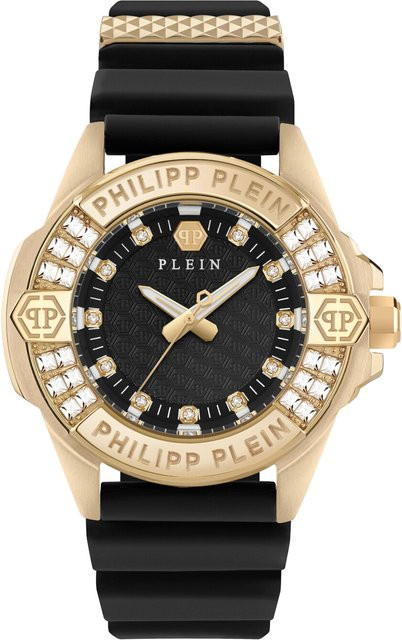 Philipp Plein Damenuhr, Quarz, Edelstahl, Silikon, Schwarz, 38 mm, 5 ATM - Bild 1