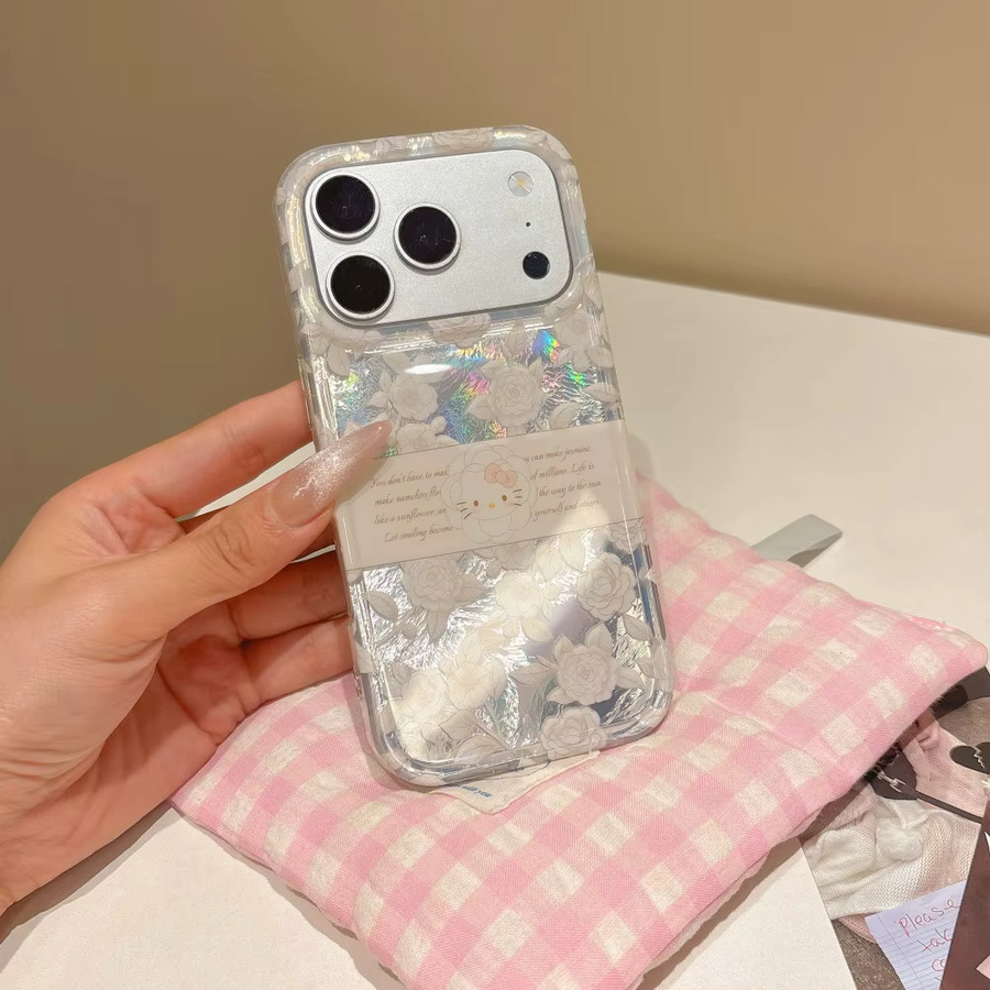 Sanrio Hello Kitty Handyhülle mit weißem Rosen-Druck in Transparent, stoßfeste Schutzhülle für iPhone 17 16 15 14 Pro Max - Bild 2