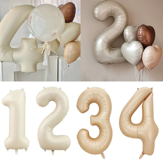 WEIGAO Zahlenballons aus Folie in Beige für Geburtstag und Party, digitale Nummern 0-9 als Heliumballons für Kinder und Erwachsene - Bild 1
