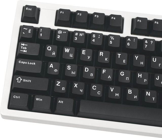 XVX Russian Cherry Tastenkappen aus PBT im Double Shot Verfahren für mechanische Tastaturen mit russischem Layout in Schwarz und Weiß - Bild 1