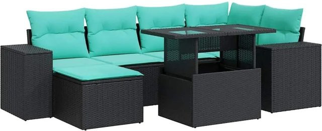 vidaXL 9-teilige Garten-Sofagarnitur in L-Form aus schwarzem Poly-Rattan mit UV-beständigen Kissen und pulverbeschichtetem Stahlgestell - Bild 1