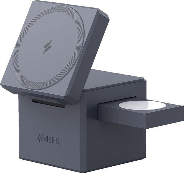 Anker 3-in-1 Cube Kabelloses Ladegerät mit MagSafe und AC-Netzteil in Schwarz und Grau - Bild 2