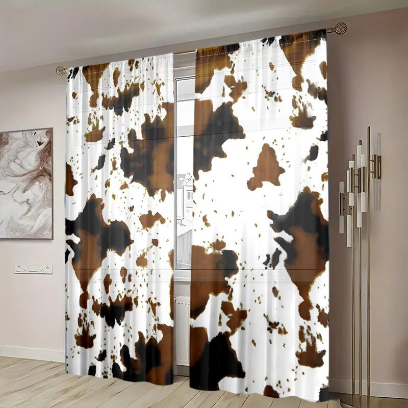 2er-Set halbverdunkelnde Vorhänge mit Kuhmuster von Household supplies MH, moderner Stil, B: 150 cm, H: 166 cm - Bild 4