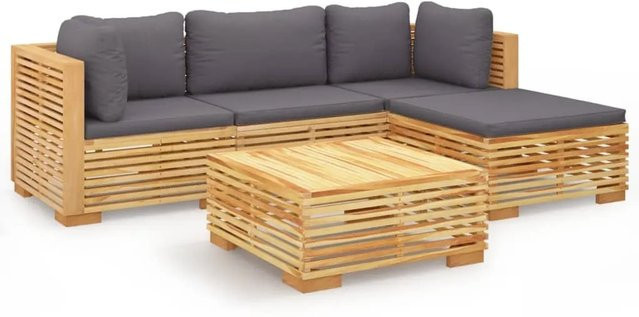 vidaXL Garten-Lounge-Set Modell 3 aus massivem Teakholz mit Kissen in Dunkelgrau - Bild 1
