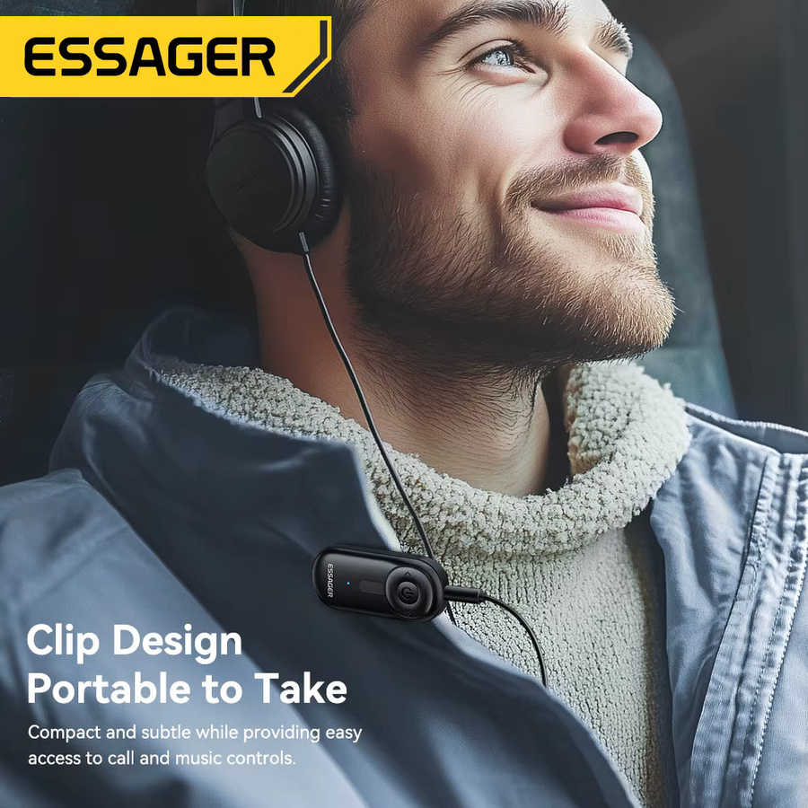 Essager Bluetooth 5.3 Adapter mit 3,5 mm AUX-Buchse für Audio-Musikempfang an Autolautsprechern, Headsets, Tablets und Laptops, Schwarz - Bild 5