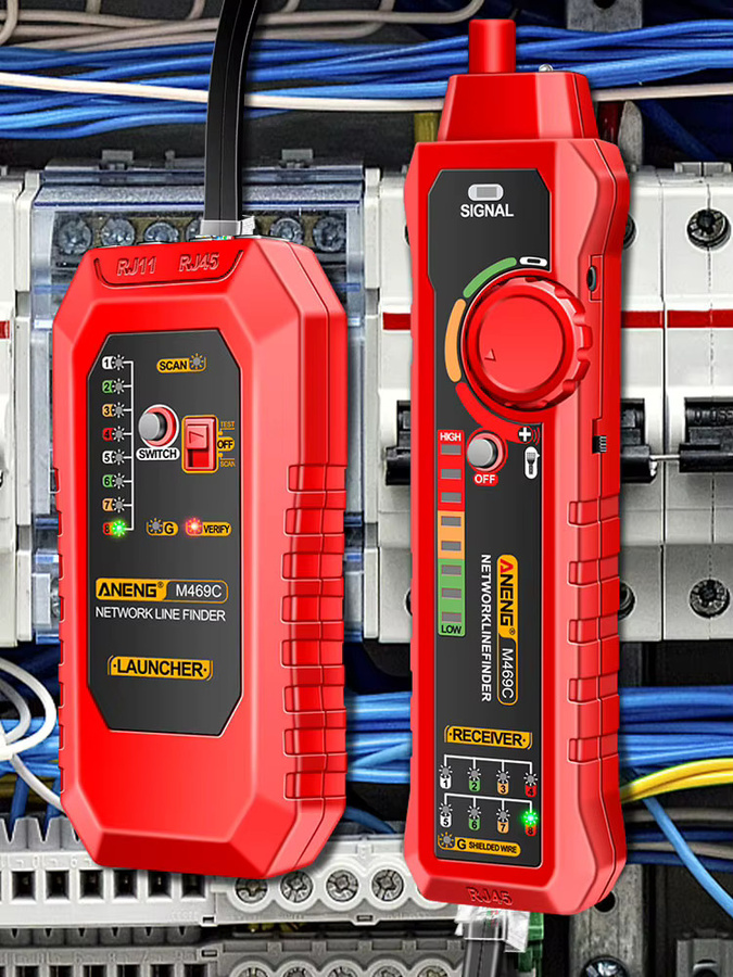 ANENG M469C Smart Netzwerkkabeltester für RJ45 RJ11 LAN und Stromkabel in Rot mit Leitungsverfolgung und DC-Pegelmessung - Bild 7