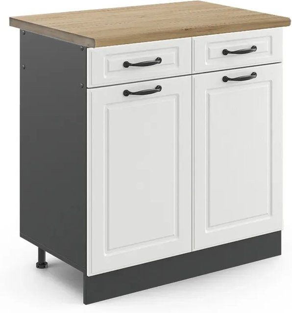 Vicco Küchenunterschrank R-Line Landhausstil in Weiß und Anthrazit mit Eichenoptik, B/T/H: 80 x 60 x 76,6 cm - Bild 1