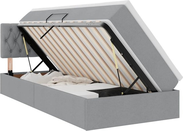 vidaXL Aufbewahrungsbett mit Matratze in Grau mit Lift-up-Funktion und Lattenrost B/T/H: 100 x 203 x 78 cm - Bild 1