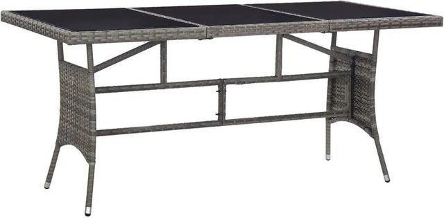 Furnicato Gartentisch aus grauem PE-Rattan mit Glasplatte für Garten und Terrasse, B/T/H: 170 x 80 x 74 cm - Bild 1
