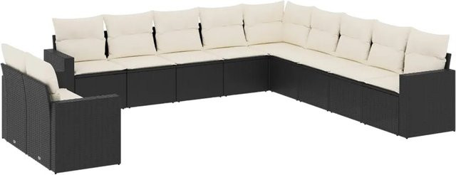 vidaXL 11-tlg Garten-Sofagarnitur aus Poly-Rattan mit Kissen in Schwarz und Cremeweiß - Bild 1