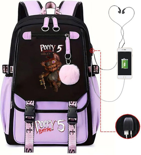 3-teiliges Schulrucksack-Set für Schüler in Lila aus Oxford-Stoff mit Schultasche, Schultergurt und Federmäppchen - Bild 1