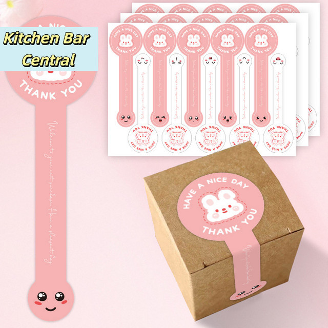 100 Stück selbstklebende Streifen-Aufkleber aus Papier in Pink als Verpackungssiegel für Gebäck und Boxen - Bild 1