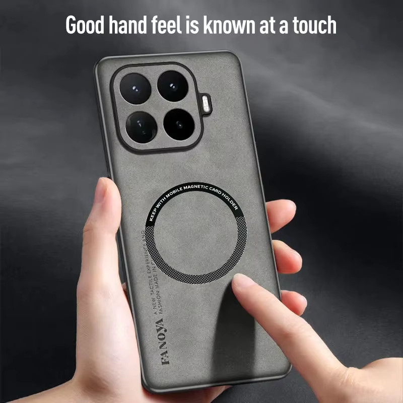 Einfarbige Schafsleder-Handyhülle für Xiaomi 17T 15T 14T Pro Ultra 17 Pro Max mit Auto-Magnethalter in Blau - Bild 2