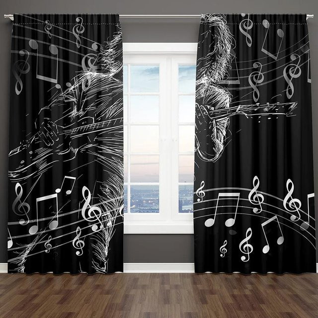 Verdunkelungsvorhang mit Musiknoten und Klaviermotiv von Yiran Furniture, Farbe Schwarz, Breite: 55 cm, Höhe: 120 cm - Bild 1