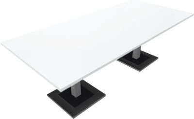 Konferenztisch QUANDOS BOX für bis zu 6 Personen, rechteckig mit Standfuß, höhenverstellbar, Farbe: weiß/alusilber, B: 220 cm, T: 100 cm, H: 72-82 cm - Bild 1