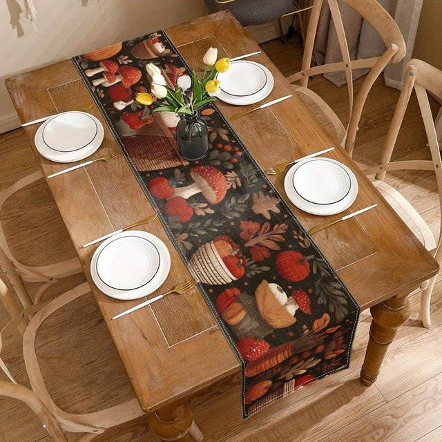 Herbstlicher Tischläufer von JMG Household Supplies mit Kürbissen, Äpfeln, Pilzen und Blättern in Mehrfarbig, B/H: 150 x 33 cm - Bild 1