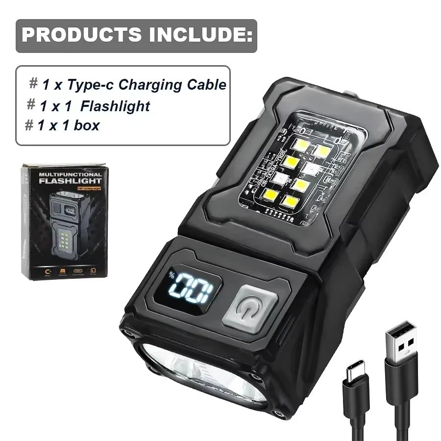 KDULIT Mini LED Taschenlampe mit USB-Aufladung, Magnet und COB Notlicht in Schwarz - Bild 6