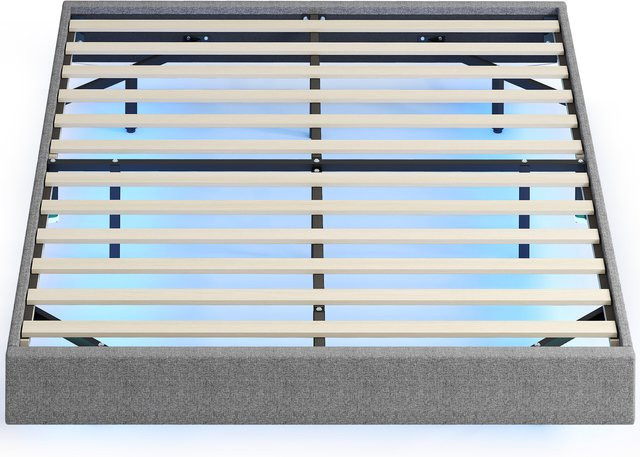 HOMCOM Schwebendes Bettgestell mit LED-RGB-Beleuchtung und Leinenbezug in Grau, B/T/H: 140 x 190 cm - Bild 1