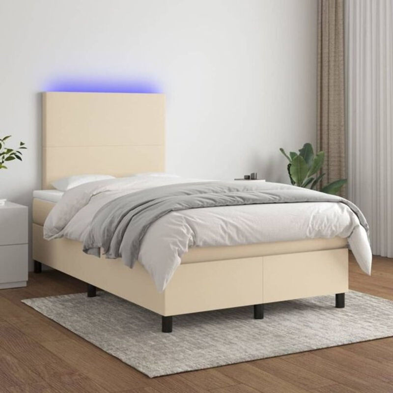 Vidaxl Boxspringbett mit Matratze in Beige und Weiß aus Stoff, B/T/H: 200 x 120 x 118 cm - Bild 1