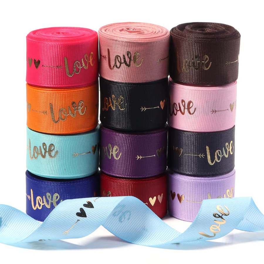 Ripsband mit LOVE-Aufdruck in Lila und Multicolour, Breite: 2,5 cm, 5 Yards pro Set - Bild 2