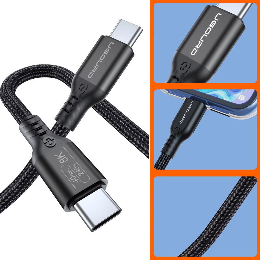UGOURD USB 4 Thunderbolt 4 Typ-C Kabel mit 40Gbps und 240W Schnellladung für Laptops, EGPU und Smartphones, 8K 60Hz UHD Videokabel, Schwarz/Grau - Bild 5