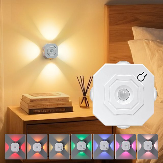 GGBEE RGB 4-Köpfige Nachtbeleuchtung mit Bewegungssensor, magnetische wiederaufladbare Wandlampe in Weiß und Multicolour für Schlafzimmer, Flur und Treppen - Bild 1