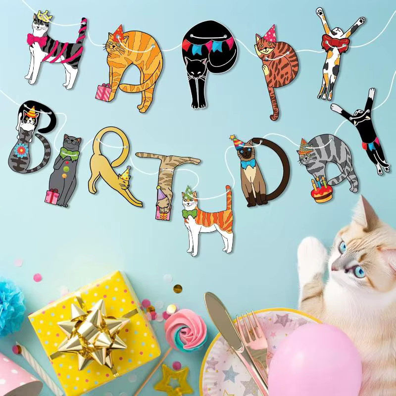 JETTING Happy Birthday Banner Katzen-Thema Dekoration Mehrfarbig - Bild 2