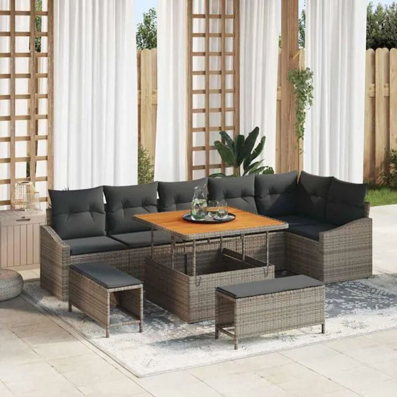 Vidaxl Garten-Sofa-Set aus Poly-Rattan mit 9 Kissen in Grau - Bild 1