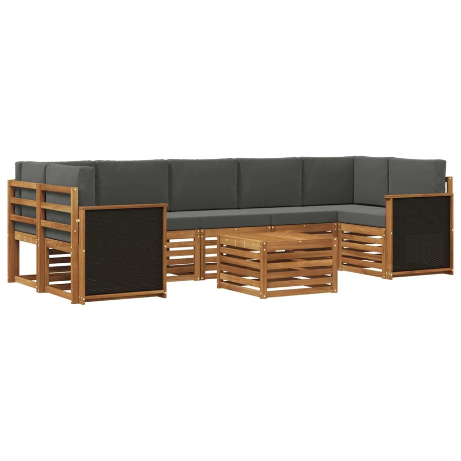 vidaXL Outdoor-Sofagarnitur in L-Form aus Akazienholz mit 8 Kissen in Natur und Anthrazit - Bild 2