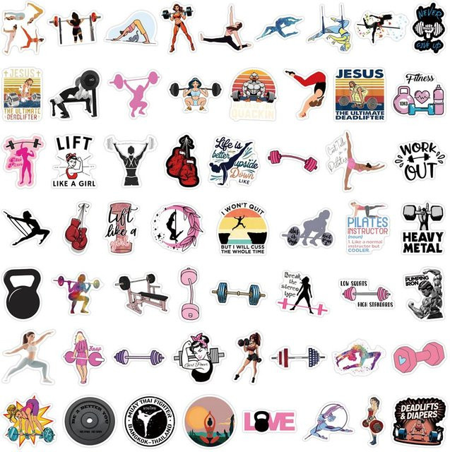 55 Stück Lustige Fitness Sport Graffiti Aufkleber von Binchi Outdoor Product in Multicolour für Laptop, Wasserbecher und Koffer - Bild 1