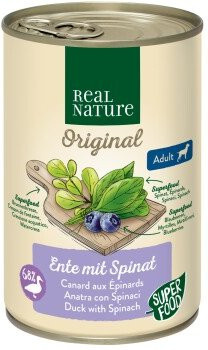 REAL NATURE Superfood Nassfutter Hund Adult Ente mit Spinat 6 x 400 g - Bild 1
