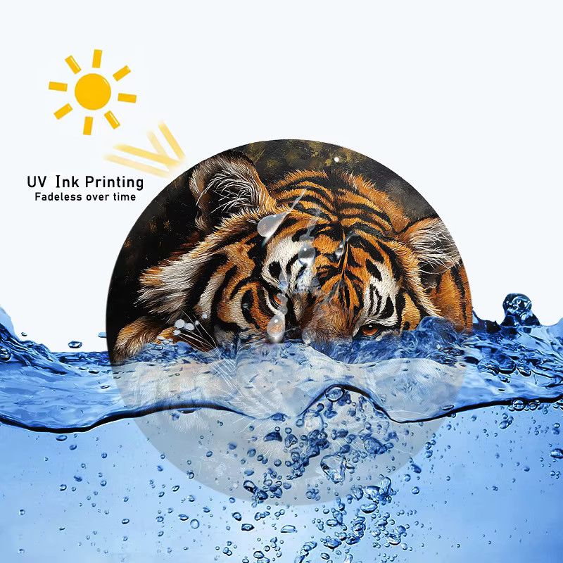 Runde Aluminium-Wandkunst von Potdemiel mit Polar-Tiger-Muster, Durchmesser: 20,32 cm - Bild 5