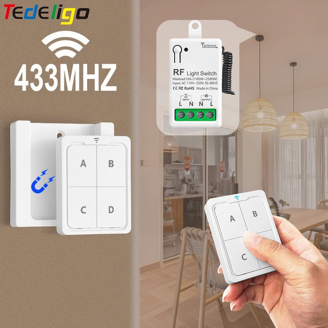 Tedeligo Drahtloser Licht-Wandschalter mit RF 433MHz Fernbedienung, Smart Beleuchtung Schalter für LED Lampen, Weiß - Bild 1