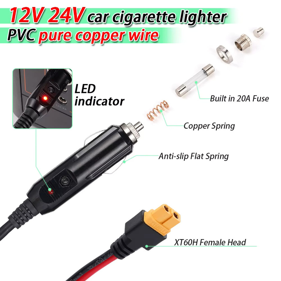 Hormy XT60 14AWG Autostecker-Verlängerungskabel mit Zigarettenanzünder-Stecker, 3 m langes Autoladegerät und Adapterkabel für Solargeneratoren - Bild 2