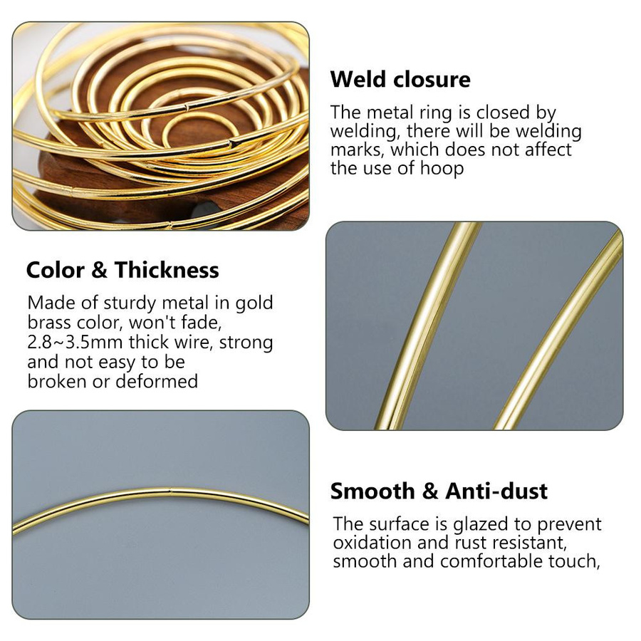 Handgemachte goldene Metall-Hoop-Ringe für DIY Traumfänger, Makramee und Windspiele, Durchmesser: 10 cm bis 40 cm - Bild 2