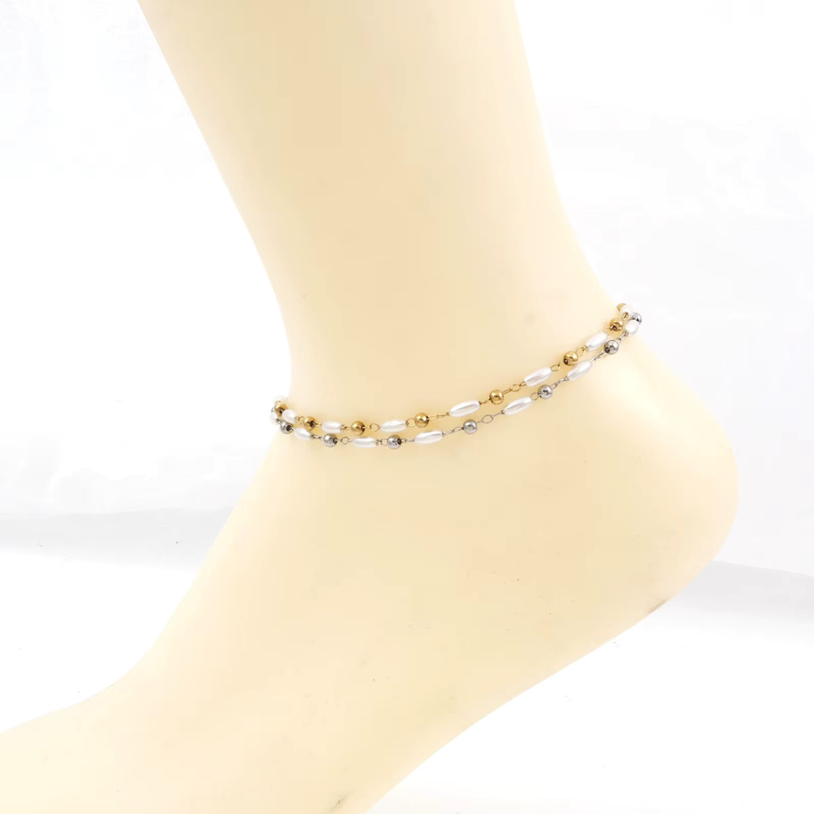 8seasons Fußkettchen Edelstahl, Weiß, Perle, Damen, 23,5 cm - Bild 1